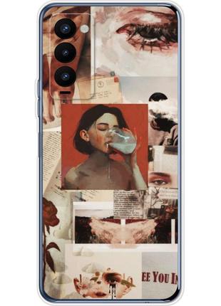 Чехол силиконовый с картинкой на tecno camon 18 (коллаж в стиле ретро)