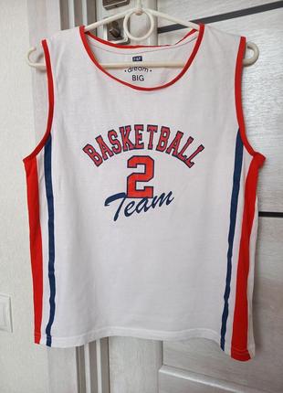 Майка белая спортивная хлопковая баскетбольная f&amp;f для мальчика 11-12 лет рост 152
