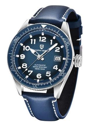 Механические часы pagani design pd-1649 silver-blue, мужские, с автоподзаводом, водонепроницаемые,  d c
