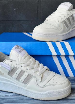 Adidas forum low белые с серым кроссовки женские кожаные кожа топ качество весенние летние осенние демисезонные демисезонные демисезон адидас форум