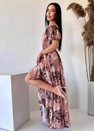 Жіноча довга літня ошатна вечірня сукня максі в квіти, квітки на вихід софт літо
