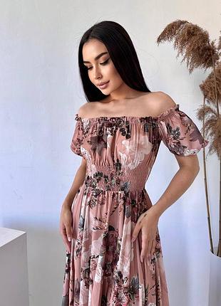 Жіноча довга літня ошатна вечірня сукня максі в квіти, квітки на вихід софт літо