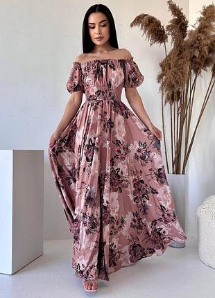 Жіноча довга літня ошатна вечірня сукня максі в квіти, квітки на вихід софт літо