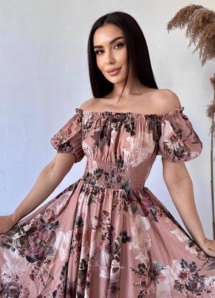 Жіноча довга літня ошатна вечірня сукня максі в квіти, квітки на вихід софт літо