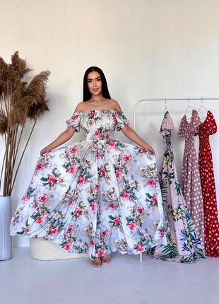 Жіноча довга літня ошатна вечірня сукня максі в квіти, квітки на вихід софт літо
