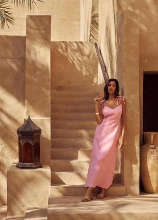 Нежное муслиновое платье из льна розовое и черное 😍