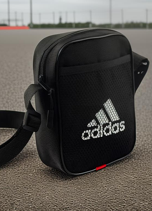 Спортивная черная барсетка мужская через плечо, сумка на молнии тканевая, adidas