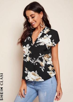Красивая легкая цветочная блуза с вырезом от shein