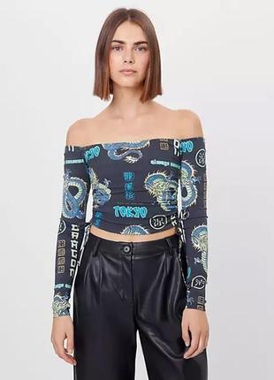 Топ с длинным рукавом bershka р. s с открытыми плечами