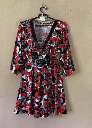 Платье красного цвета размер m с пышными рукавами коттон натуральная ткань