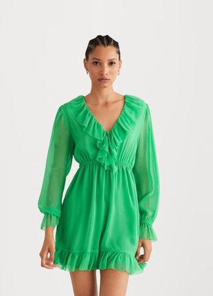 Mango h&m zara нарядное вечернее платье сарафан, воздушное коктейльное платье с воланами и рукавами фонариками святкова сукня mango р.xs - s