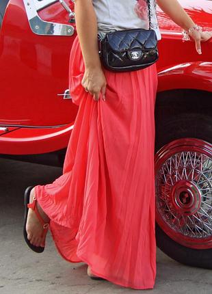 Шифонова коралова спідниця в підлогу