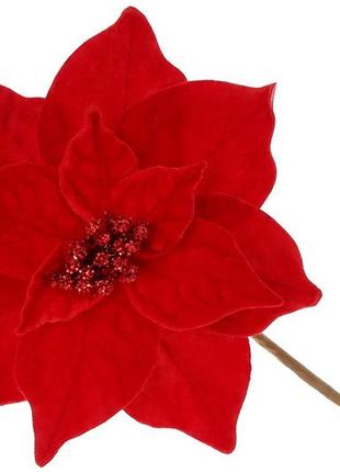 Декоративный цветок пуансеттия из бархата 22см, ножка 50см, цвет - глубокий красный 333-550 - 12 шт упаковка