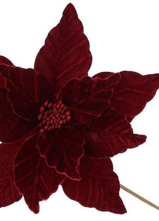 Декоративный цветок пуансеттия из бархата 33см, ножка 50см, цвет - бордо 333-570 - 12 шт упаковка товар от
