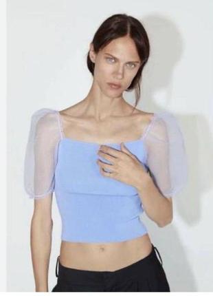 Футболка с гипюровыми рукавами в рубчик zara p.m