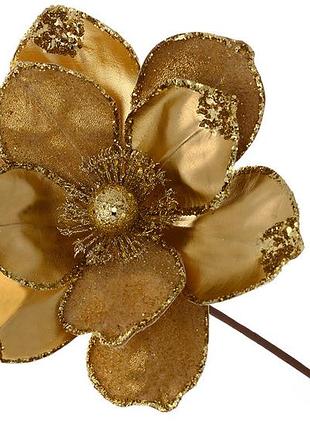 Декоративна квітка магнолія з намистинами та кристалами 25см, ніжка 50см, колір - золото 333-591 - 12 шт упаковка товар від