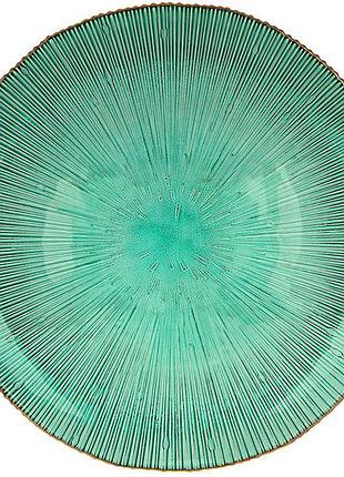 Тарілка скляна fleur d33*3см, колір - смарагдовий із золотим обідком 992-180 товар від виробника