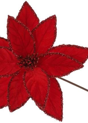 Декоративный цветок пуансеттия из бархата 28см, ножка 50см, цвет - красный 333-588 - 12 шт упаковка товар от