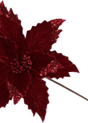 Декоративный цветок пуансеттия 30см, длина ножки 50см, цвет - бордо 333-498 - 12 шт упаковка товар от