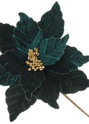 Декоративный цветок пуансеттия из бархата 33см, ножка 50см, цвет - глубокий зелёный 333-559 - 12 шт упаковка