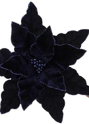 Декоративный цветок пуансеттия из бархата 35см, ножка 50см, цвет - полуночный синий 333-578 - 12 шт упаковка