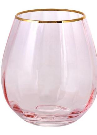 Склянка скляна із золотим кантом 400мл, колір - рожевий 992-245 - 6 шт упаковка товар від виробника