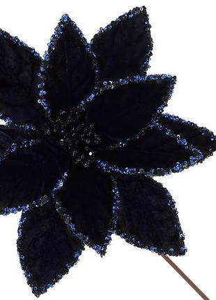 Декоративный цветок пуансеттия из бархата 28см, ножка 50см, цвет - полуночный синий 333-587 - 12 шт упаковка