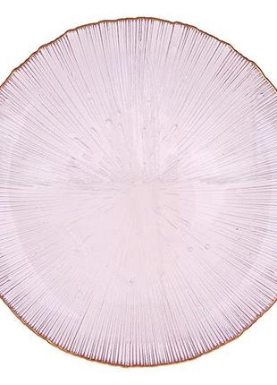 Тарілка скляна fleur d33*3см, колір - рожевий із золотим обідком 992-179 товар від виробника