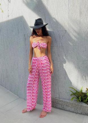 Жіночий роздільний купальник + штани 1398 рожевий s