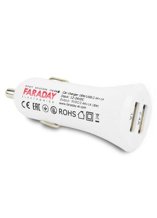 Автомобильное зарядное устройство faraday electronics 18w/usb/2.4a +1 a car с 2 usb выходами 2.4а и 1а