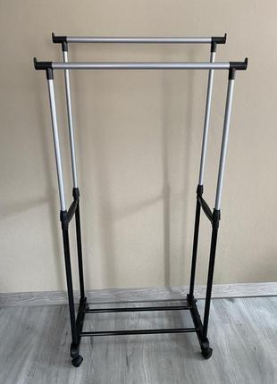 Подвійна телескопічна вішалка стійка для одягу
