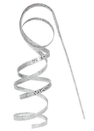 Декоративна гілка з кучерявою стрічкою в гліттері 76см, колір - срібло 333-439 товар від виробника