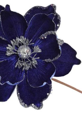 Декоративный цветок магнолия 50см, цвет - королевский синий с серебром 333-457 товар от производителя