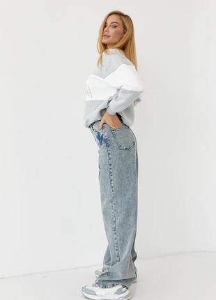 Жіночі джинси-варенки wide leg зі зборочками — блакитний колір, 40р (є розміри)8 фото