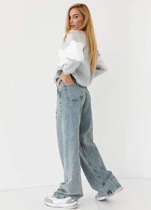 Жіночі джинси-варенки wide leg зі зборочками — блакитний колір, 40р (є розміри)3 фото