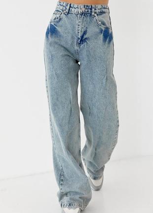 Жіночі джинси-варенки wide leg зі зборочками — блакитний колір, 40р (є розміри)7 фото