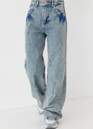Жіночі джинси-варенки wide leg зі зборочками — блакитний колір, 40р (є розміри)1 фото