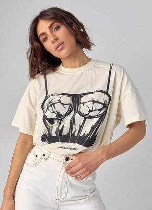 Женская футболка с принтом в виде корсета - бежевый цвет, l (есть размеры)8 фото