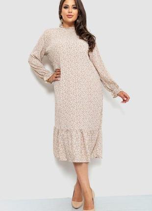 Сукня шифонова з принтом, колір бежево-коричневий, 204r201-1