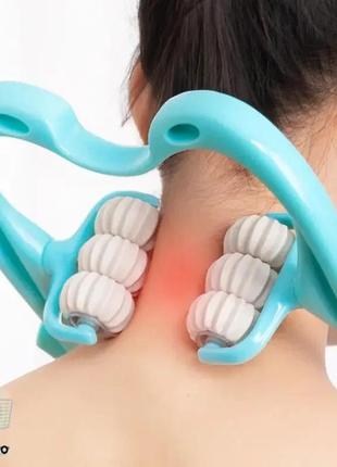 Ручной мультироликовый массажер для шеи и тела neck stretcher с вращающимися 360° рельефными роликами