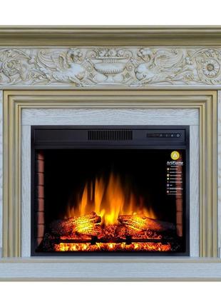 Каминокомплект artiflame residence af28 белый дуб бьянко, патина золото ( со звуком)