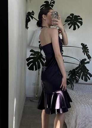 Шелковое миди фиолетовое платье с цветами