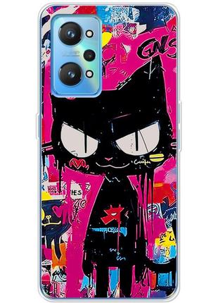 Чехол силиконовый с картинкой на realme gt2 (иллюстрация котик в стиле граффити)
