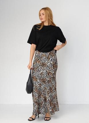 Атласная юбка с леопардовым принтом - коричневый цвет, s (есть размеры)3 фото