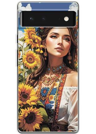 Чехол силиконовый с картинкой на google pixel 6 (патриотический, девушка украинка)