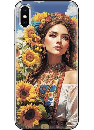 Чехол силиконовый с картинкой на iphone xs (патриотический, девушка украинка)