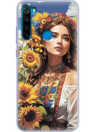 Чехол силиконовый с картинкой на xiaomi redmi note 8 (патриотический, девушка украинка)