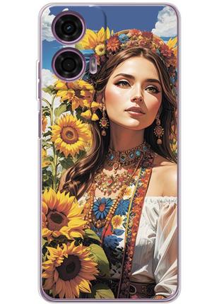 Чохол силіконовий з картинкою на motorola g24 (патріотичний, дівчинка українка)