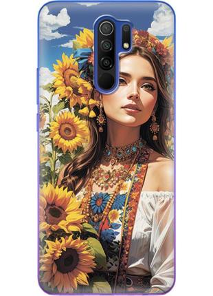 Чехол силиконовый с картинкой на xiaomi redmi 9 (патриотический, девушка украинка)