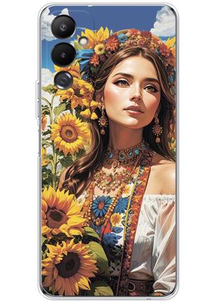 Чохол силіконовий з картинкою на tecno pova 4 (lg7n) (патріотичний, дівчинка українка)